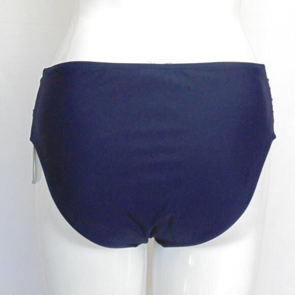 new BIKINI BOTTOM, L, Navy Blue, Lower rise, Shirred hips, Full Coverage, UPF 50 - Picture 4 of 11